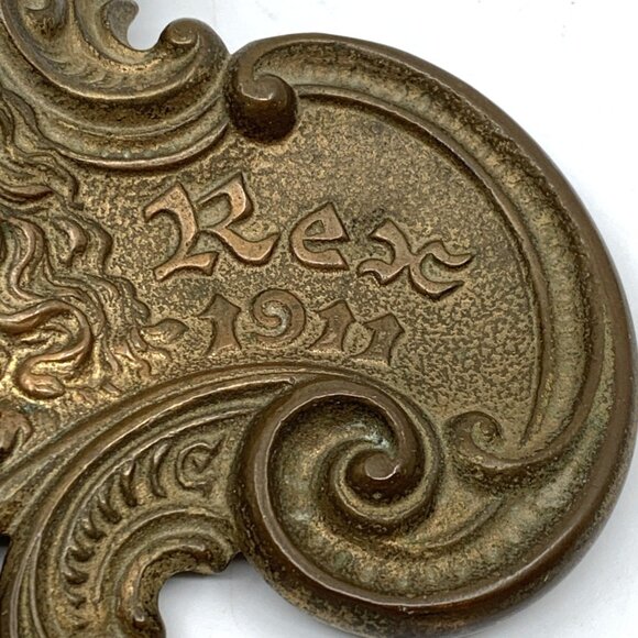 Edwardian Brass Inkwell Rex 1911 Ornate Antique Desk Accessory New Orleans - Picture 6 of 15